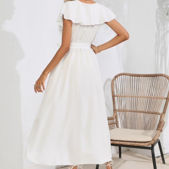 Ivory Ruffled Tied Midi Dress - Picture 7 of 13